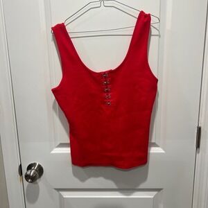 White Birch Red Ribbed Tank Top Hook and Eye Front Detail XL